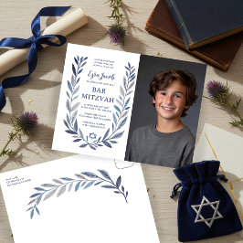 Postal Botanical Watercolor CUSTOM PHOTO Bat Bar Mitzvah