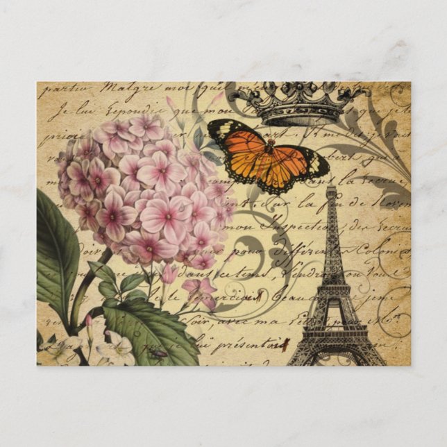 Postal botánico francés del pájaro del hydrangea de la (Anverso)