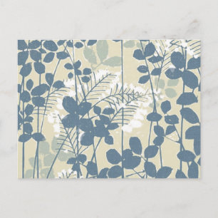 Postal Botánico Japonés Azul Vintage: Helecho de Hoja Cre