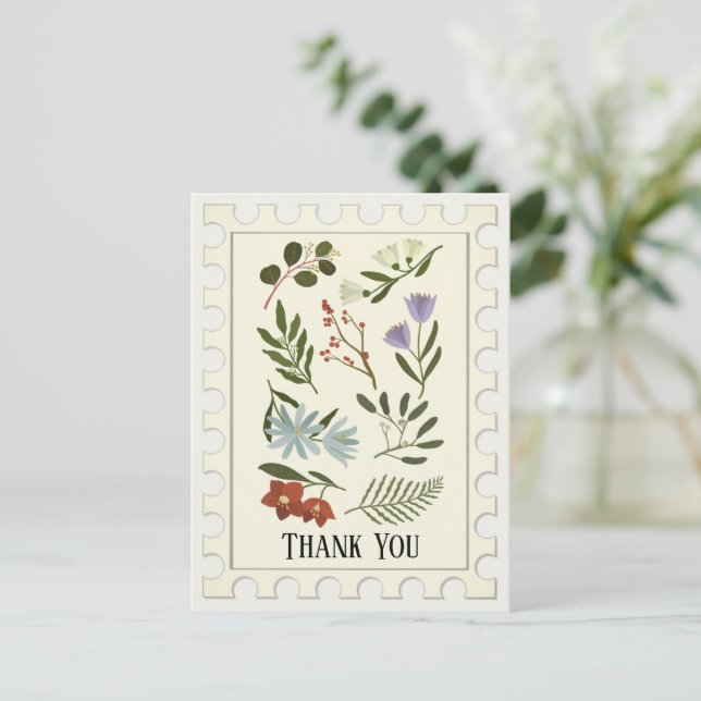 Postal Botánicos de invierno en flor Gracias Postcard (Anverso de pie)