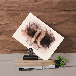 Postal Botas de boda junto al montón de leña acuarela