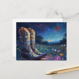 Postal Botas de vaquero florales en la pradera