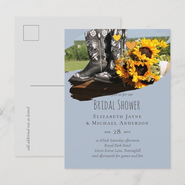 Postal Botas occidentales Girasoles Boda rústica (Anverso / Reverso)