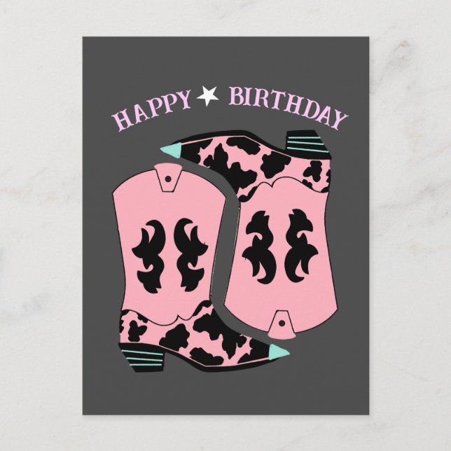 Postal Botas Vaqueras Occidentales Cumpleaños Vaquera (Anverso)