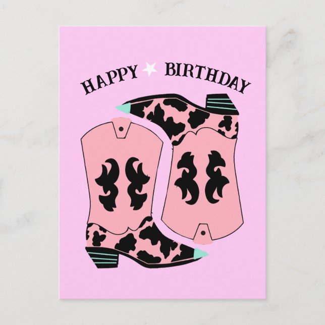 Postal Botas Vaqueras Occidentales de Vaquera Rosa Cumple (Anverso)