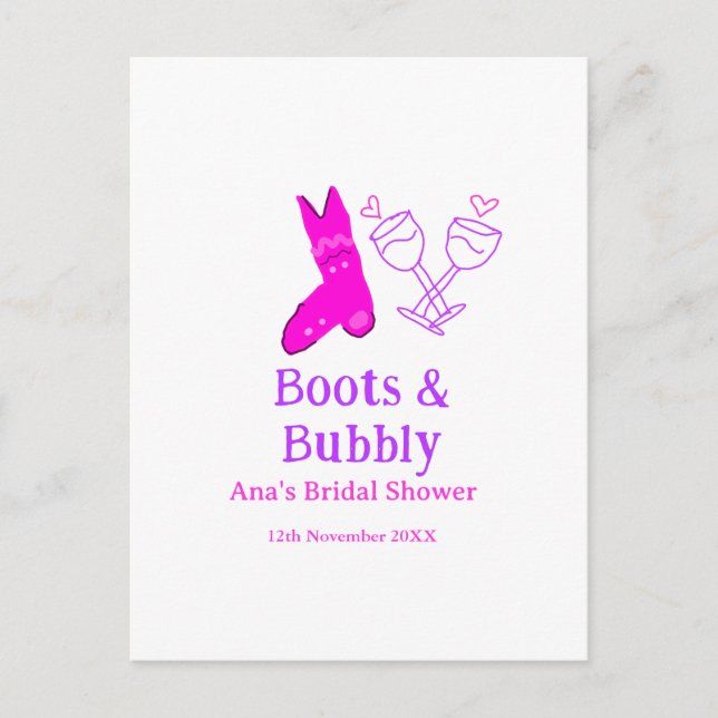 Postal Botas y botella de champán burbujeante despedida d (Anverso)