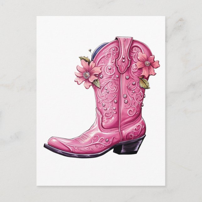 Postal Bote de Cowgirl Rosa caliente (Anverso)