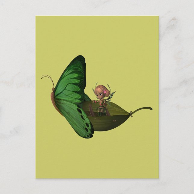 Postal Bote de hadas y mariposas (Anverso)