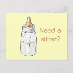 Postal Botella de bebé en amarillo, ¿necesita una niñera?