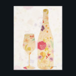 Postal Botella de vino y vidrio<br><div class="desc">Botella de vino y vidrio en patrón floral | Kaoru Morimasa/a.collectionRF | Id. de activo: 108710047</div>