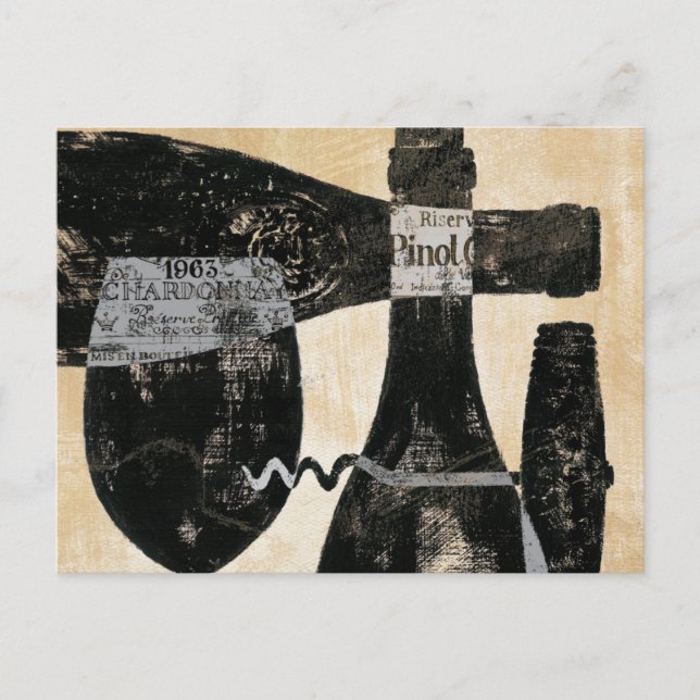 Postal Botella de vino y vidrio (Anverso)