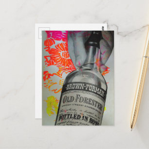 Postal Botella de Whisky Bottled in Bond Floral Collage