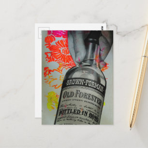 Postal Botella de Whisky Bottled in Bond Floral Collage