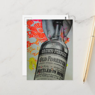 Postal Botella de Whisky Floral Collage Engarzado en Bond
