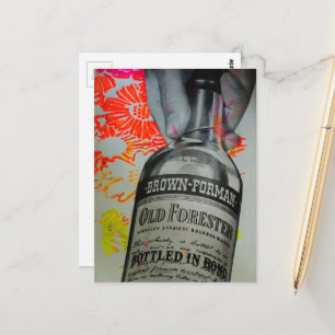 Postal Botella de Whisky Floral Collage Engarzado en Bond