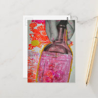 Botella de Whisky Floral Rosa Naranja Collage