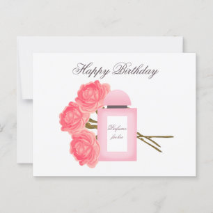 Postal Botella Perfume y Bouquet de Rosas
