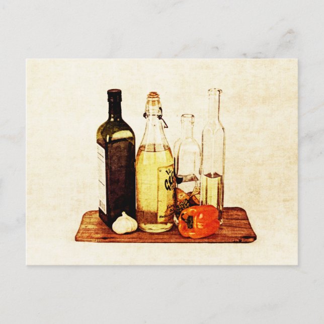 Postal Botellas de aceite y verduras de huevo (Anverso)