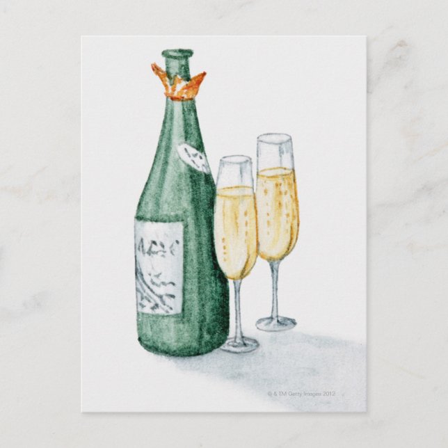 Postal Botellas de Champán y dos vidrios (Anverso)