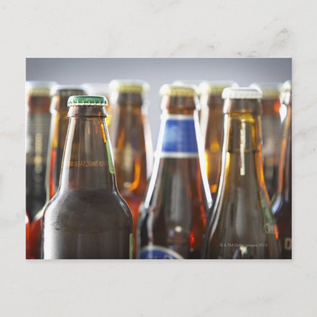 Postal Botellas de diversa cerveza en botella en estudio (Anverso)