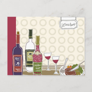 Postal Botellas de vino con lentes de vino sobre la mesa