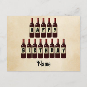 Postal Botellas de Vino Tinto Personalizadas de Cumpleaño