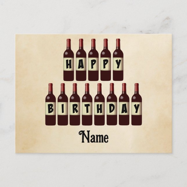 Postal Botellas de Vino Tinto Personalizadas de Cumpleaño (Anverso)