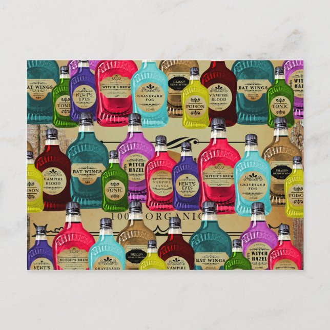 Postal Botellas Tónicas de Halloween en Magic Potion Apot (Anverso)