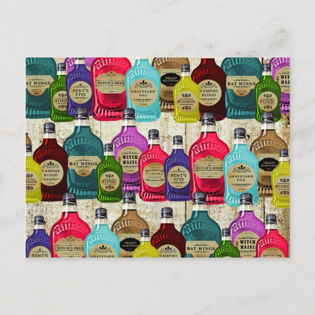 Postal Botellas Tónicas de la poción mágica del hombre de (Anverso)