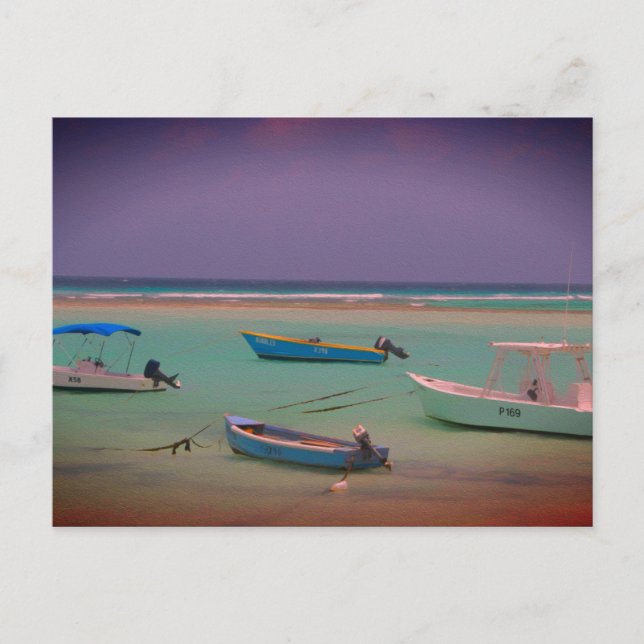 Postal Botes de capa marina descansan en Oistins Beach Ba (Anverso)