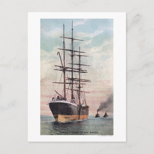 Postal Botes de remolque que hacen un barco al mar (Anverso)