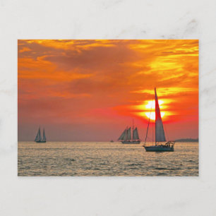Postal Botes de vela occidentales clave al atardecer
