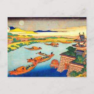 Postal Botes y Luna Katsushika Hokusai