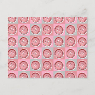 Postal Botón de coser rosa comprobado
