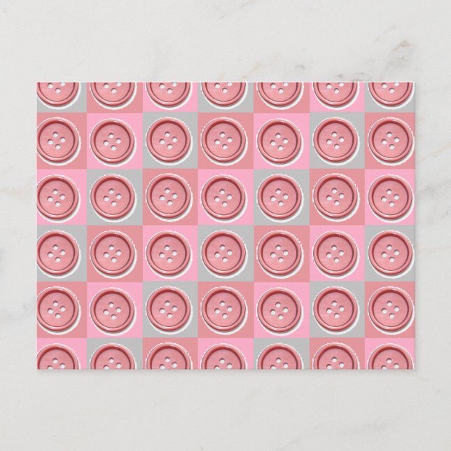 Postal Botón de coser rosa comprobado (Anverso)