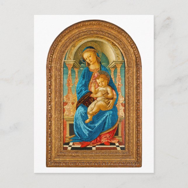 Postal Botticelli (1445-1510) Madonna & Child Enthroned (Anverso)