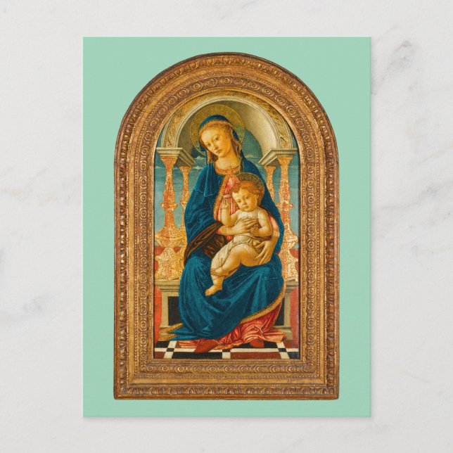 Postal Botticelli (1445-1510) Madonna & Child Enthroned (Anverso)