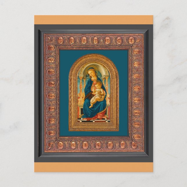 Postal Botticelli (1445-1510) Madonna y Child Enthroned (Anverso)