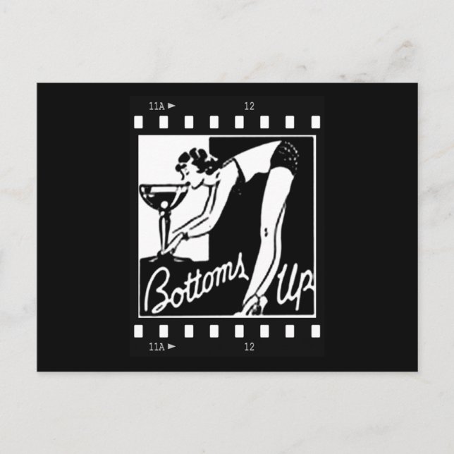 Postal Bottoms Up Retro Lady Bebiendo Enorme Martini (Anverso)