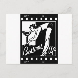 Postal Bottoms Up Retro Lady Bebiendo Enorme Martini
