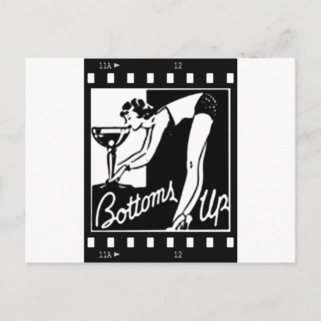 Postal Bottoms Up Retro Lady Bebiendo Enorme Martini (Anverso)