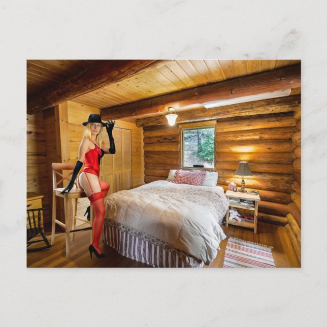 POSTAL BOUDOIR LOG CABIN BEDROOM CHICA POSTCARD (Anverso)