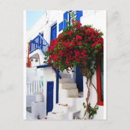 Postal Bougainvillea creciendo afuera de una casa, Mykono