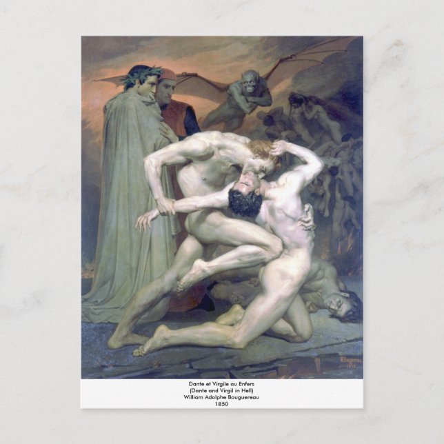Postal Bouguereau - Dante et Virgile au Enfers (Anverso)
