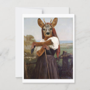 Postal Bouguereau Deer Shepherdess
