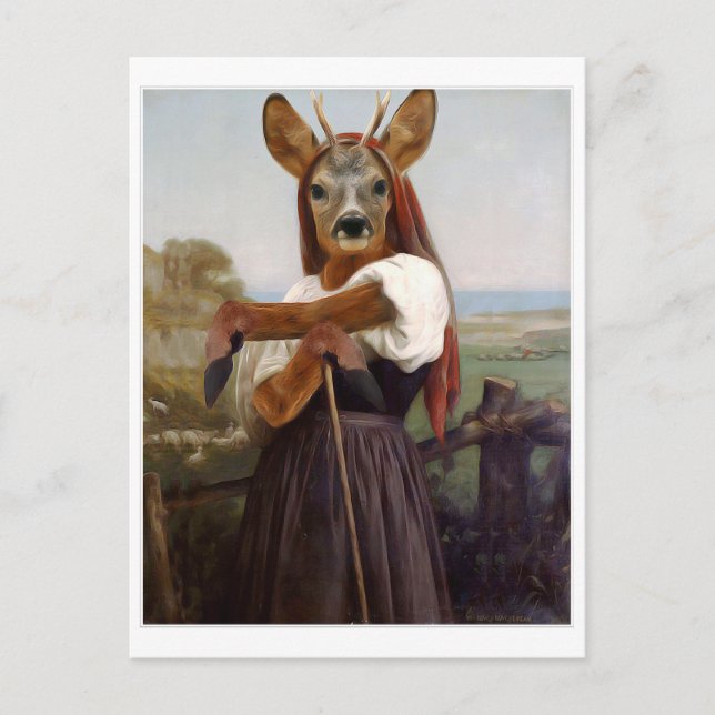 Postal Bouguereau Deer Shepherdess (Anverso)