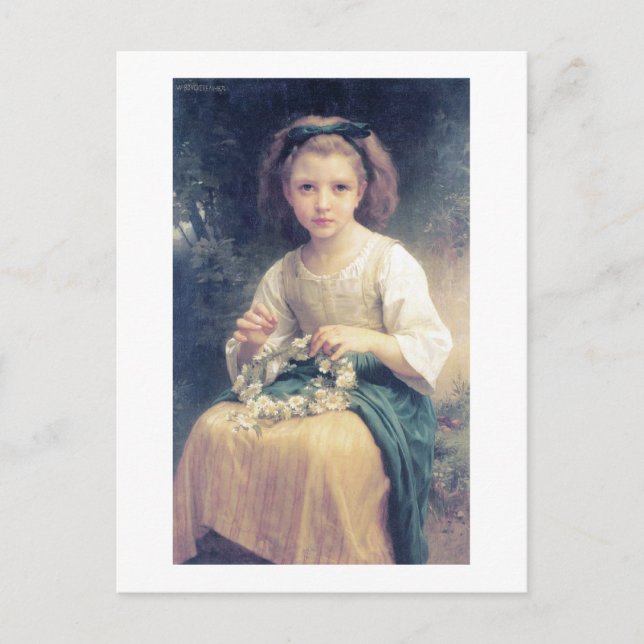 Postal Bouguereau - Enfant Tressant une Couronne (Anverso)