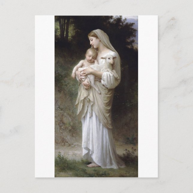 Postal Bouguereau Innocence Lady Child Lamb (Anverso)