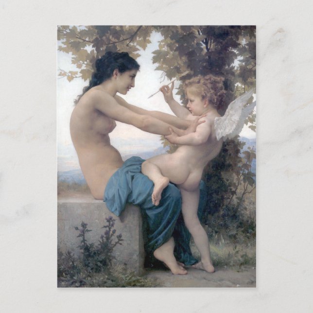Postal Bouguereau - Jeune Fille se Defendant contre Eros (Anverso)