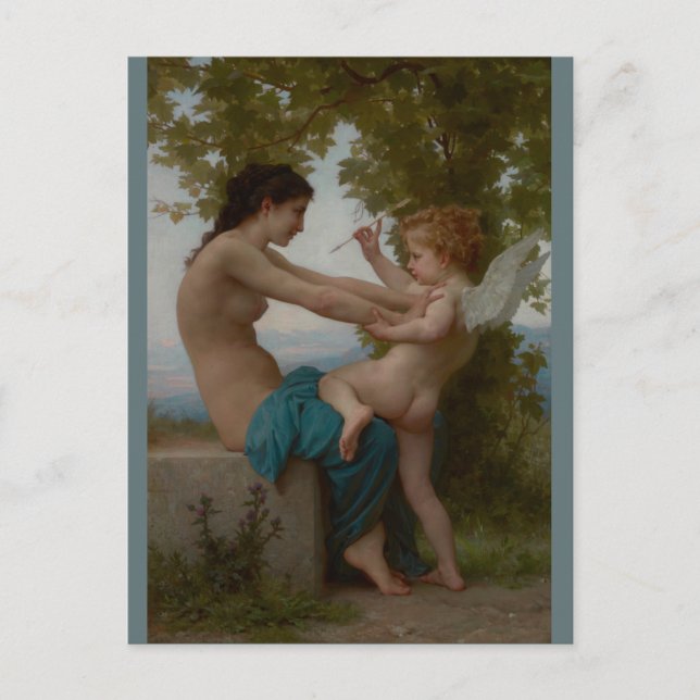 Postal Bouguereau Joven Chica defendiendo a Eros (Anverso)